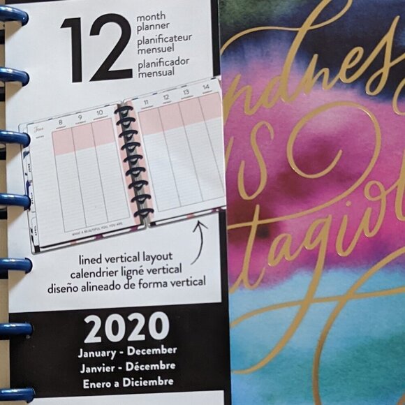 NWT Happy Planner 'Kindness' Watercolor Classic 2020 Vertical 12 Mo Outdated NEW - Picture 2 of 7